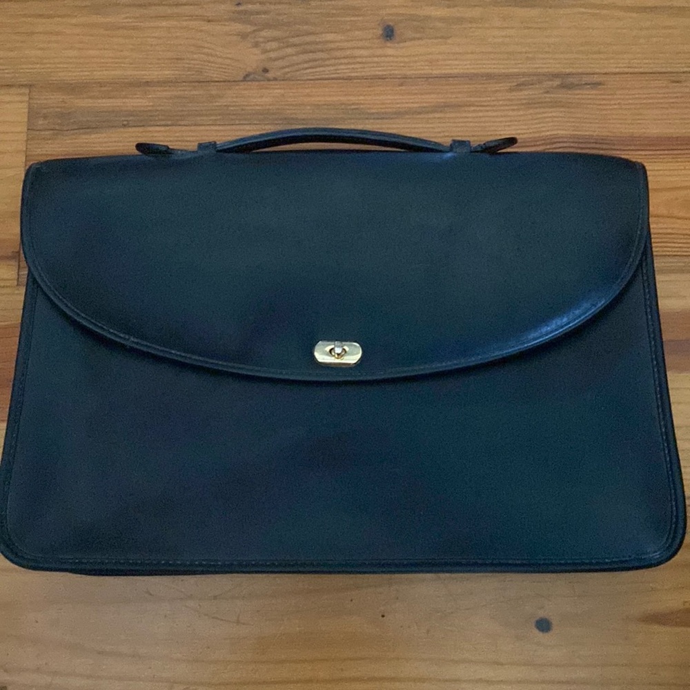 Briefcase/satchel, black with brass turn lock fastener, great for laptop